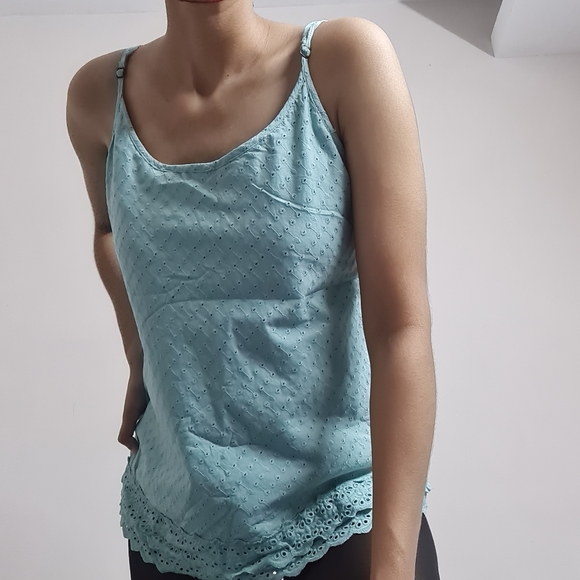 Strappy embroidered top in teal color. - Picture 2 of 5